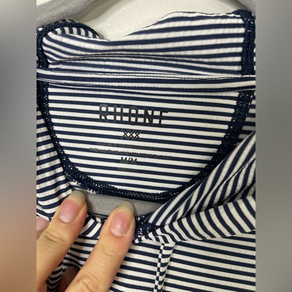 Rhone Men's Seersucker Camp Hoodie in navy blue and white stripe M - Picture 4 of 12